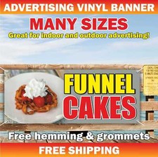 FUNNEL CAKE Advertising Banner Vinyl Mesh Sign hot warm crisp delicious Sundaes