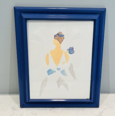 Bride watercolor painting isolated on white background with blue frame