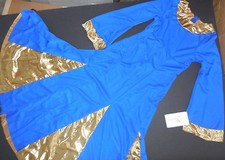 NWOT Praise dress Long Bell Sleeve BLUE w/Gold Insets  trim zipperback 85059 SA