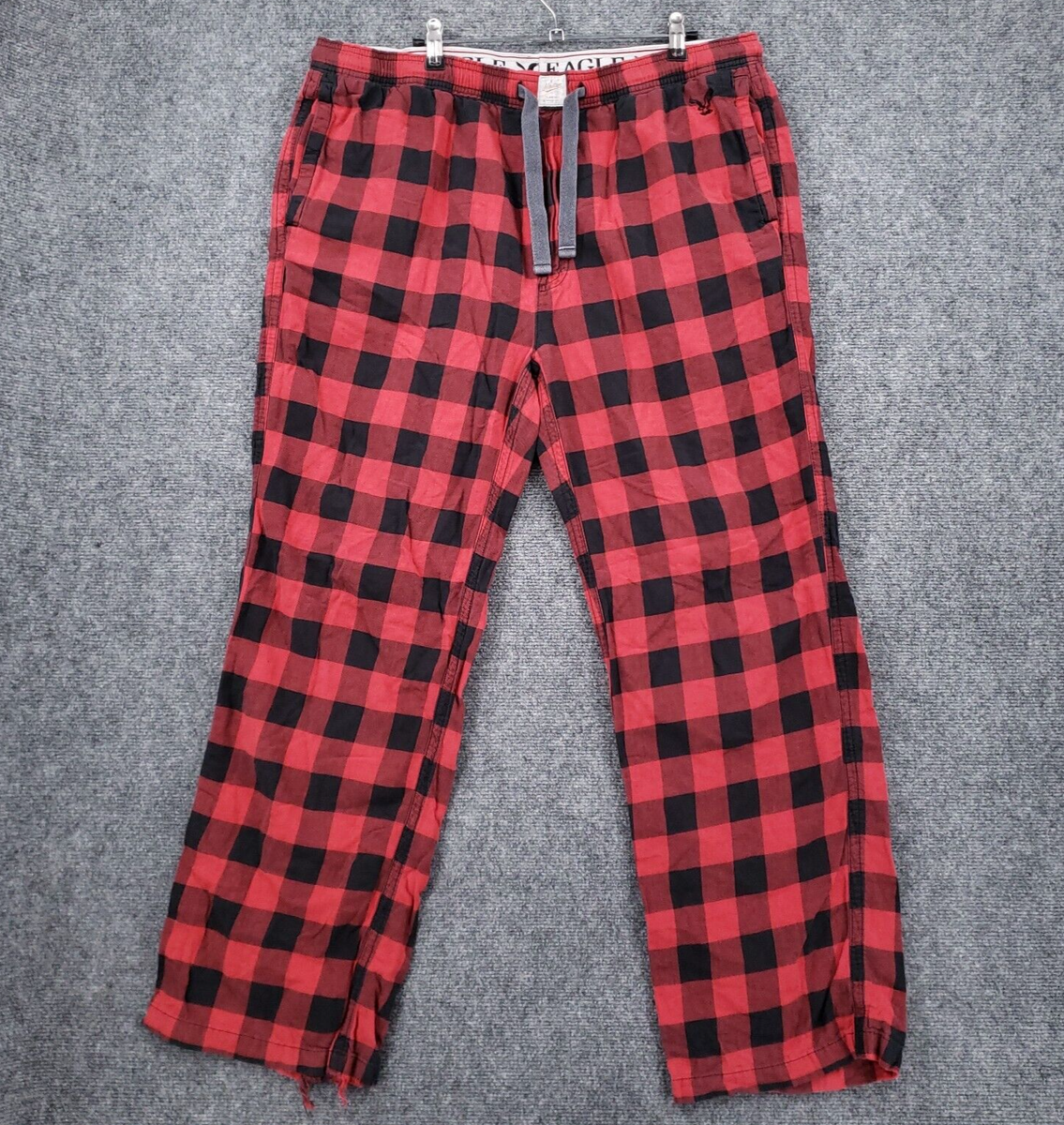 American Eagle Pants Mens XL Extra Large Red Plaid Flannel Sleep Lounge  Straight