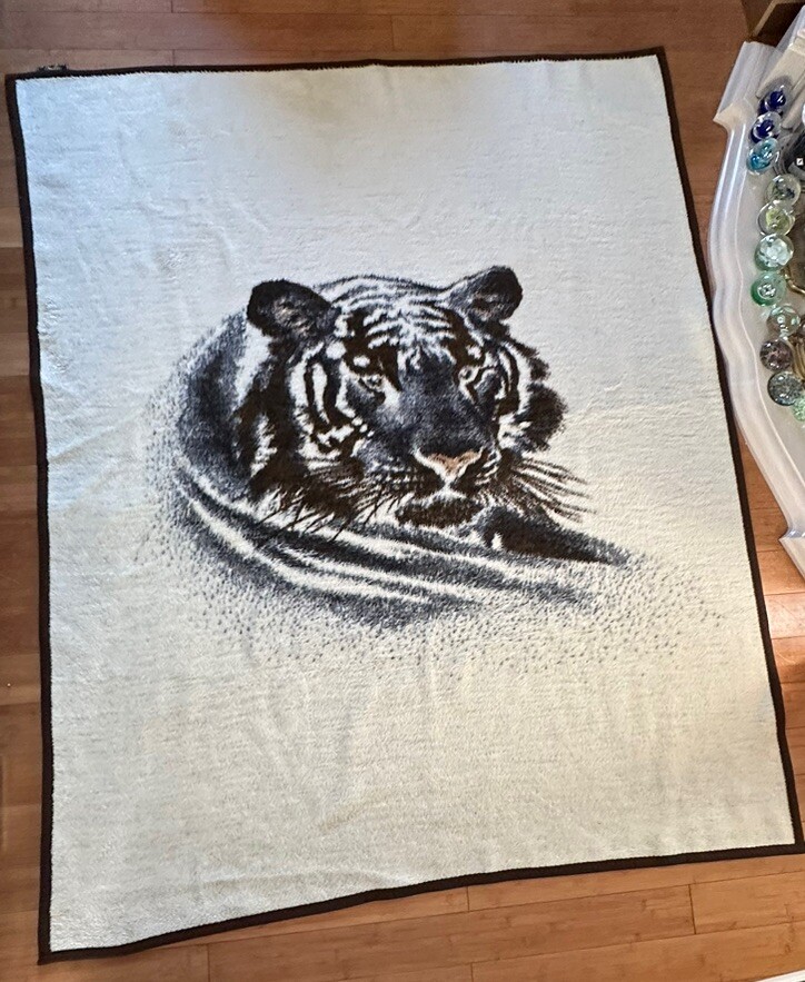 Vintage Biederlack Tiger Blanket 185cm x 132cm Reversible Acrylic