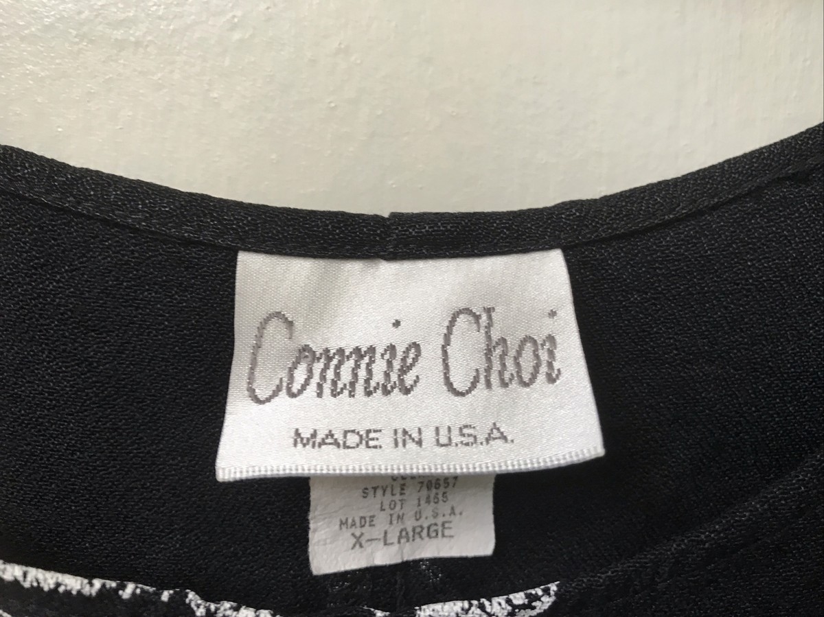 Connie Choi Womens Black White Dress Fish Pattern Sleeveless Scoop