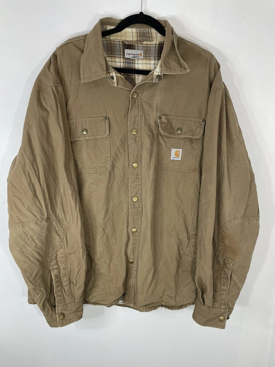 Carhartt Canvas coat Jacket Mens 2XL Brown Plaid Flannel Lined 100590 903