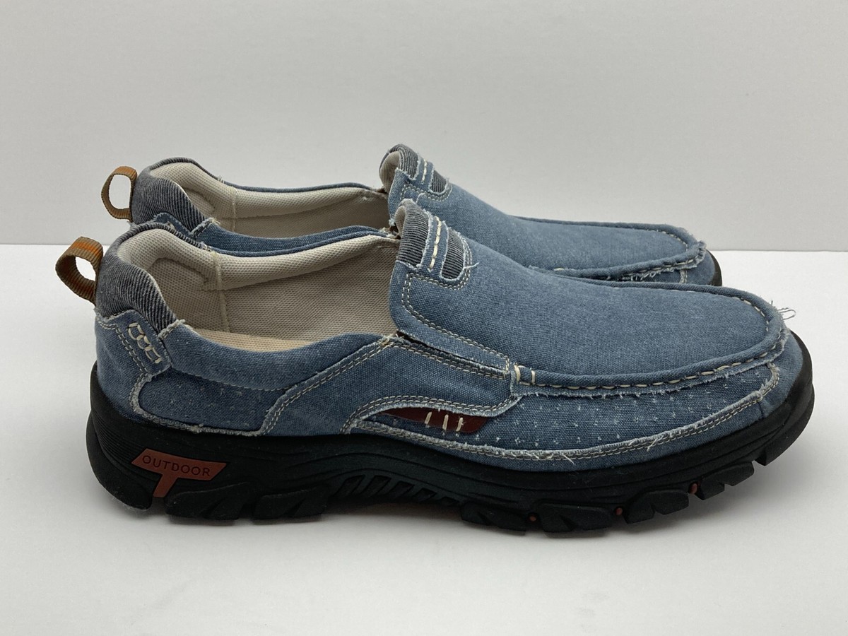 VENSHINE Mens Slip On Loafers Blue Distressed Canvas Casual Shoes Size US 12