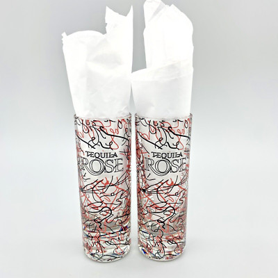 2 - Tequila Rose Shot Glasses 80s Style Silly String Art Pink Black Shooters