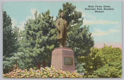 Mark Twain Statue @ Riverview Park Hannibal MO~US Treasury Bond Stamp~PM 1952 PC