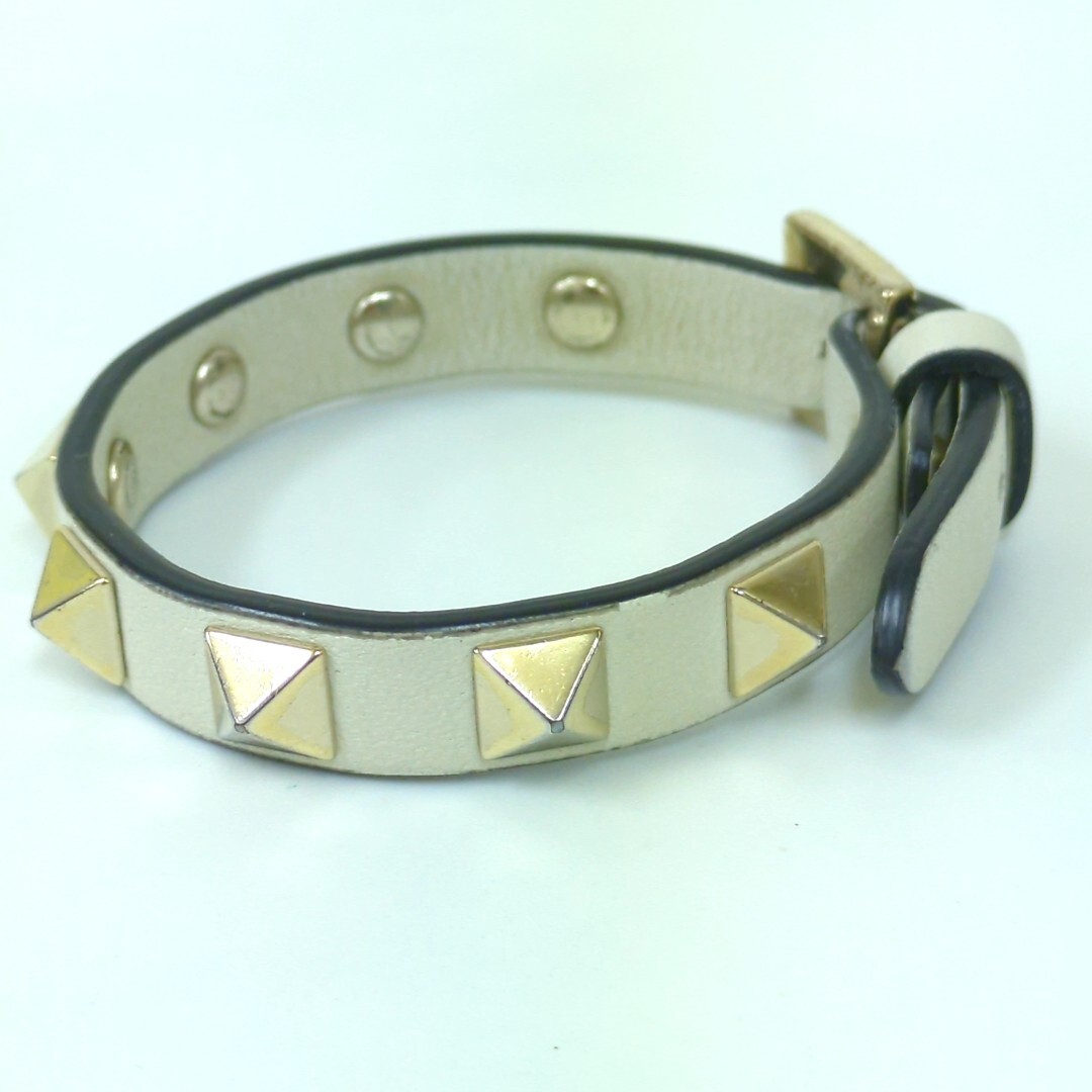 Valentino Garavani Stud Bracelet Leather White Made in Italy