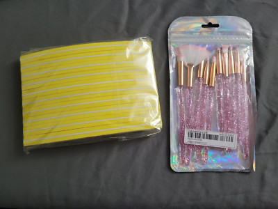 HLD 180/240 Grit Nail Files Yellow 10pk & 10pc Pink Eye Brush Set New Lot of 2