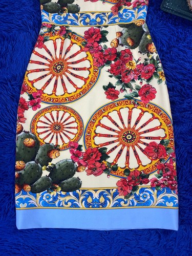 NEW!11 LEGENDARY!!! Dolce&Gabbana dress IT40 print of Sicily wheels and flowers - Picture 5 of 21