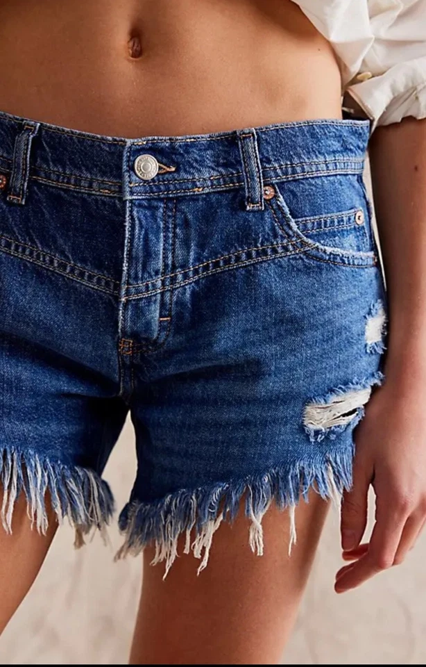 FREE PEOPLE We The Free - Westwood Hi-Low Shorts Hide Tide Blue Size 31 - Image 3 of 4