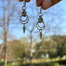 High Quality Stylish Pair of 304 Stainless Steel Rock Double Hoop Spike Earrings