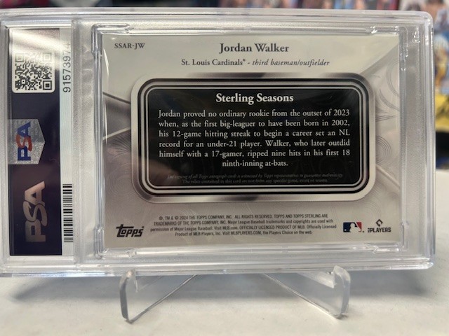 2024 Topps Sterling Seasons Auto Relics Silver #SSARJW Jordan Walker PSA 8 1/1 view 2
