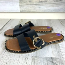 Coach And Four Womens 8 Black Italian Leather Aquila Studded Slip-On Sandals NEW