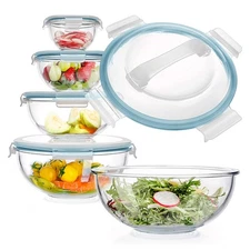 Glass Mixing Bowl with Lids Set of 5, 0.2, 0.5, 1.1, 2.1, 3.75 QT, Large Sala...