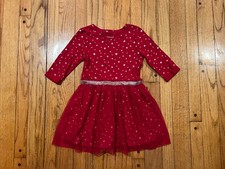 Cat  Jack Red Silver Star Print Tulle Skirt 3/4 Sleeve Girls Dress Small 6 / 6X