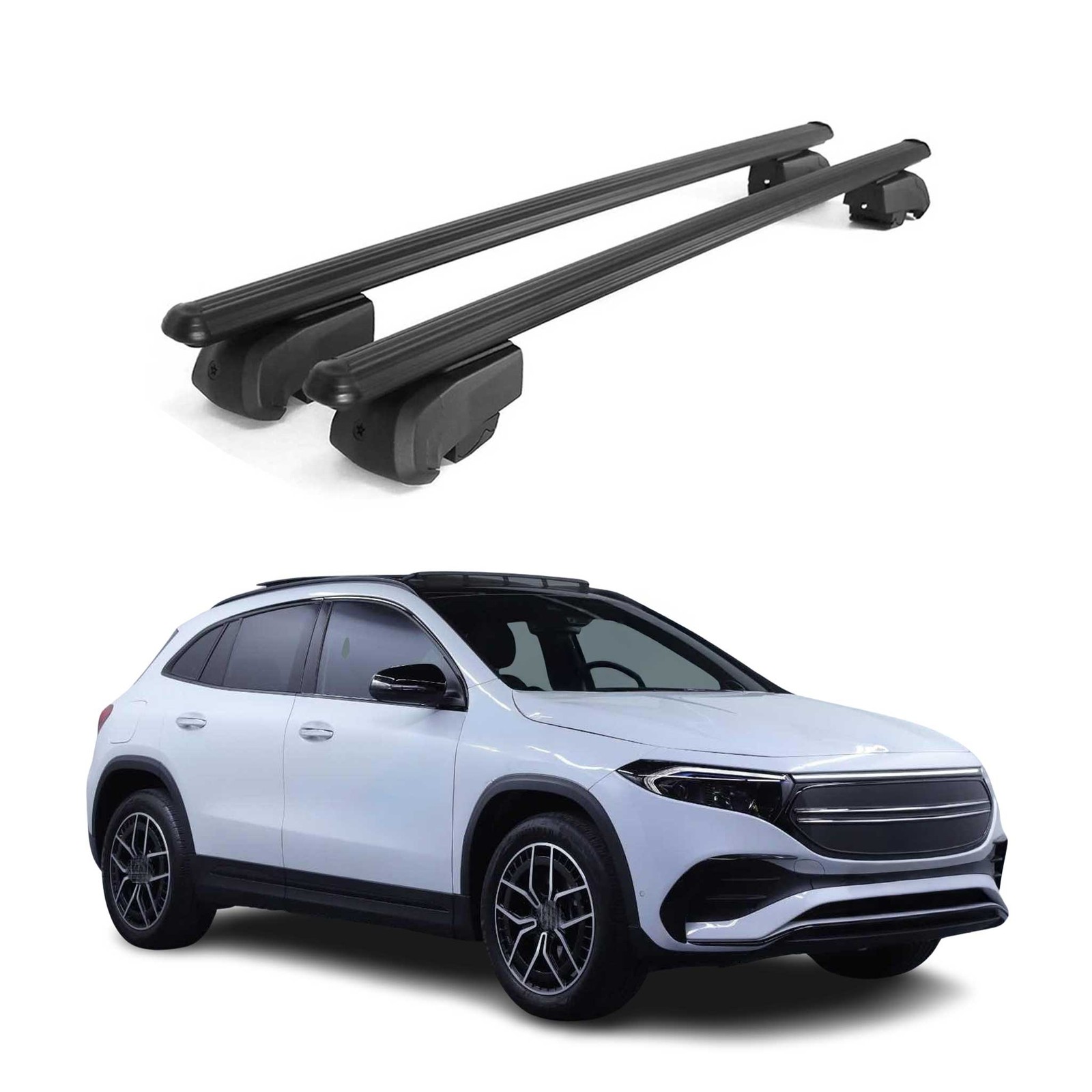 Barres de toit Mercedes EQA 2020-2023 en aluminium noir transversal