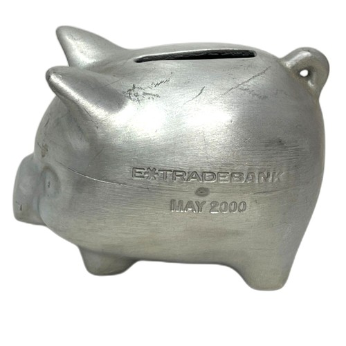 Vintage Etrade Schwein Schwermetall Sparschwein Werbung Stück Bank Lager 3,5"