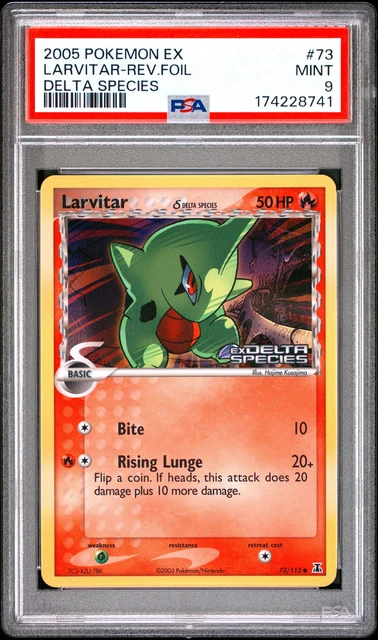 2005 POKEMON EX DELTA SPECIES #73 LARVITAR-REVERSE FOIL PSA 9