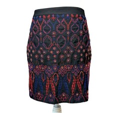 Forever 21 Womens L Black Embroidered Mini Skirt Boho Floral Beaded Y2K