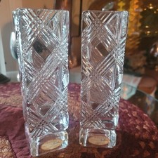 Vintage 1980 Avon By Fostoria Glass Bud Vases(2)  Crosshatch Pattern 6"