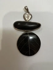 Silpada Sterling Silver Large Black Ebony Wood Leaf Resin Pendant S2123