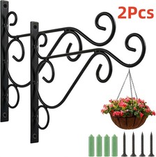 2X Heavy Duty Garden Metal Hanging Basket Brackets Plant Hanger Hook Wall Decor