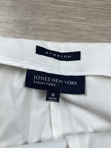 Jones New York Signature Hose Größe 16 weiß Stretch Schlüsselloch unten Detail neu mit Etikett - Bild 2 von 16