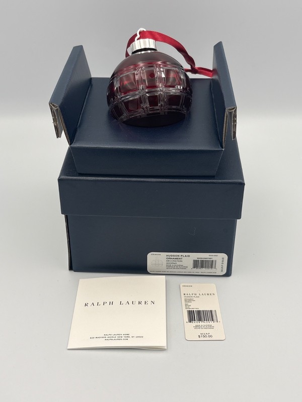 Ralph Lauren Hudson Plaid Red Crystal Christmas Ornament NWT MSRP $150