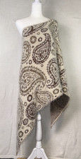 Tan Brown Boho Poncho Alpaca-Like Soft Paisley Geometric Wrap Shawl OS