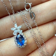 925 Sterling Silver Necklace 5x3mm Natural Sapphire Gemstone Zircon Flower Chain
