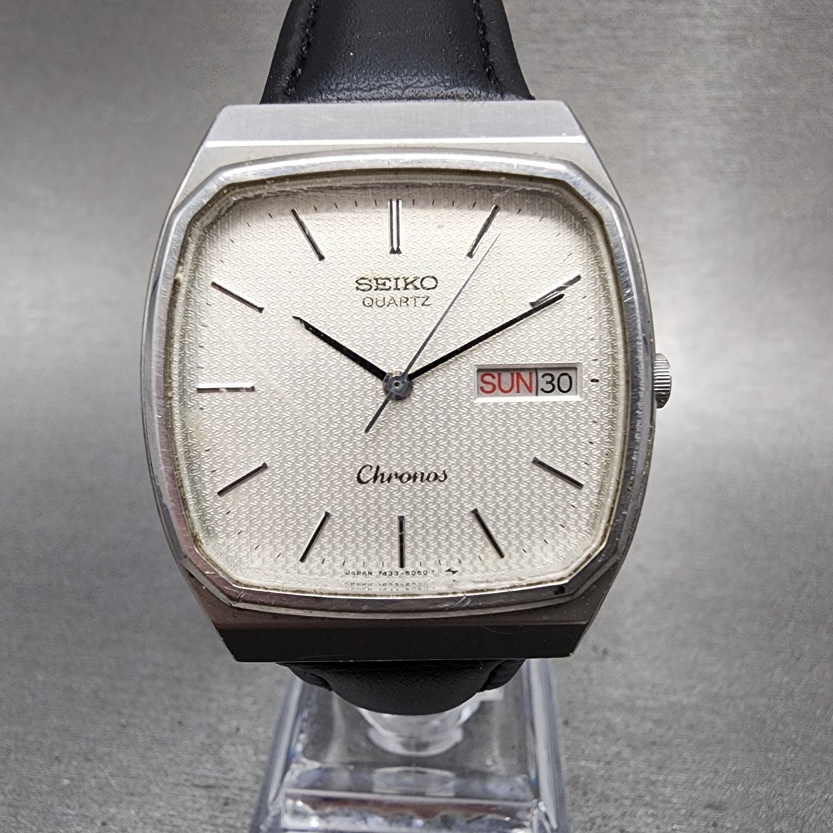 Seiko Chronos Watch Men 32mm Silver Dial Silver Tone Daydate 7433