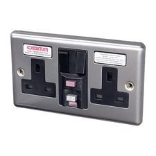 Contactum RCD Double Socket Steel Brushed 13A Latching 13A 2 Gang REF4900BSB