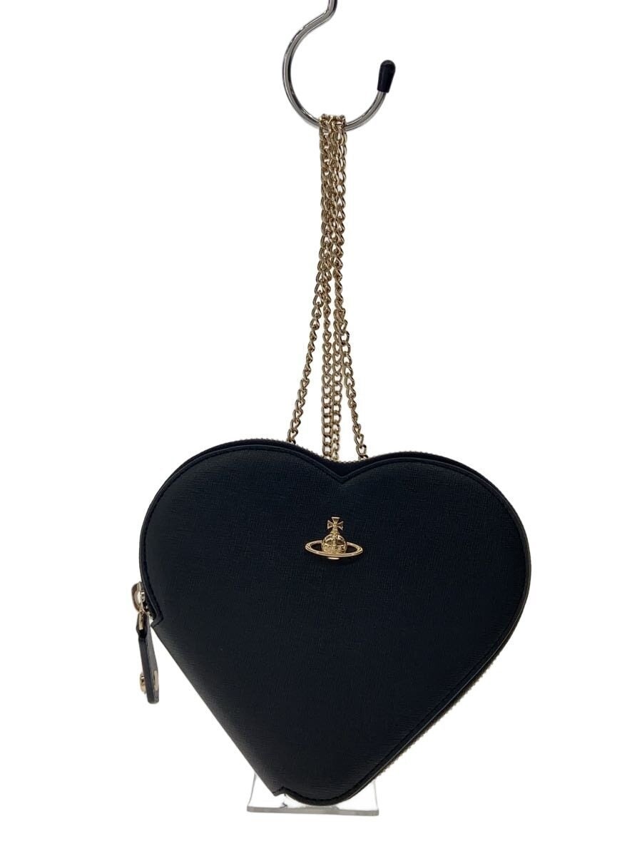 Vivienne Westwood New Heart Crossbody Bag Black Leather Gold Chain