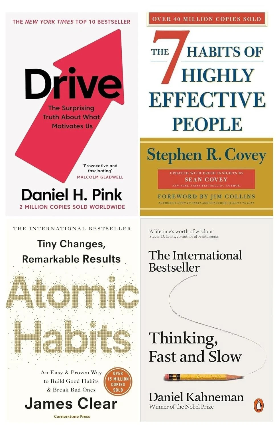 Thinking Fast and Slow,Drive,Atomic Habits,7 Habits of Highly Effective 4 Books