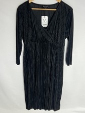 Next Maternity Dress Plisse Long Sleeve Midi | Ladies | Black | Size 12 | New
