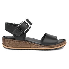 Hush Puppies Womens Sandals Black Adults Ladies Wedge Leather Buckle Ellie SIZE