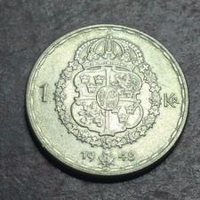 Sweden Silver 1 Krona 1948 #591