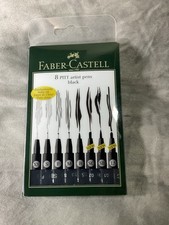 Faber Castell Pitt Artist Pens - Black India Ink - 8 Piece Set - Assorted Sizes