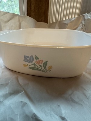 CorningWare Square Glass Ceramic Casserole Dish White Floral With Handle