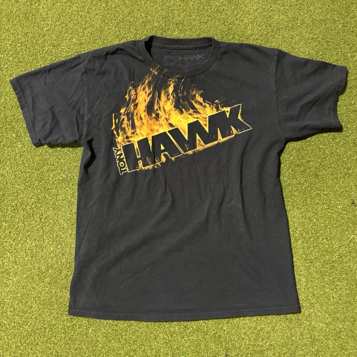 Tony Hawk Men's Black Flame Logo Graphic Print Short Sleeve Crew Neck T-Shirt S