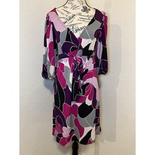 Bisou Bisou Abstract Print Dress 3/4 Sleeve Empire Waist Size 8 Career Office
