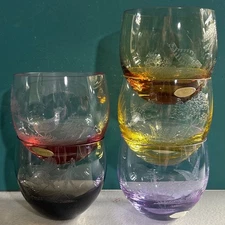 VINTAGE MOSER - ETCHED BIRDS BOHEMIAN CZECH CRYSTAL BAR GLASS