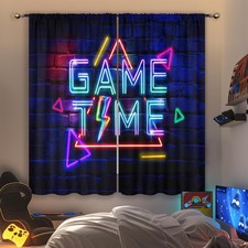 Kids Neon Gaming Curtains Boys Bedroom 42Wx63H Inch Rod Pocket Gamer Video Game