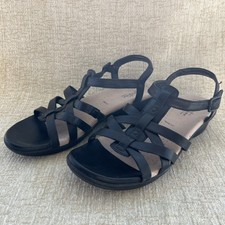 CLARKS Sandals Loomis Katey Leather Strappy Black UK 6 Wide Fit Comfort 