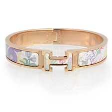 HERMES Precious Paradise enamel Bracelet Fan Bangle Enamel Jasmin