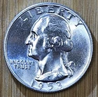 1953 D 25c Washington 90% Silver Quarter BU
