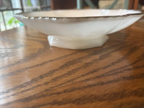 Vintage Anchor Hocking Milk Glass Footed Bowl with Gold Trim Grape Pattern