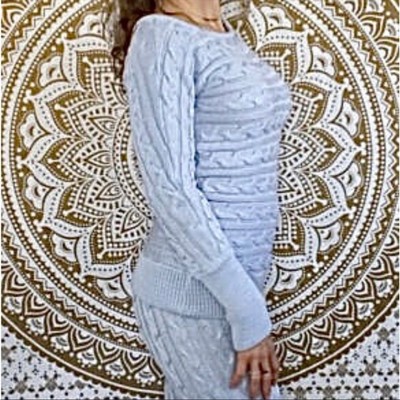 Fashion Nova Women's S Cable Knit Sweater Long Dolman Sleeves Dusty Blue 