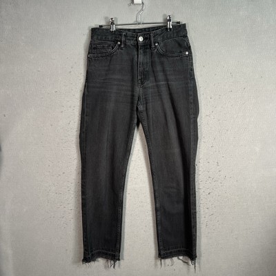 ALL SAINTS AVA Raw Hem Washed Black Straight Cut Relaxed Leg JEANS  Waist 26