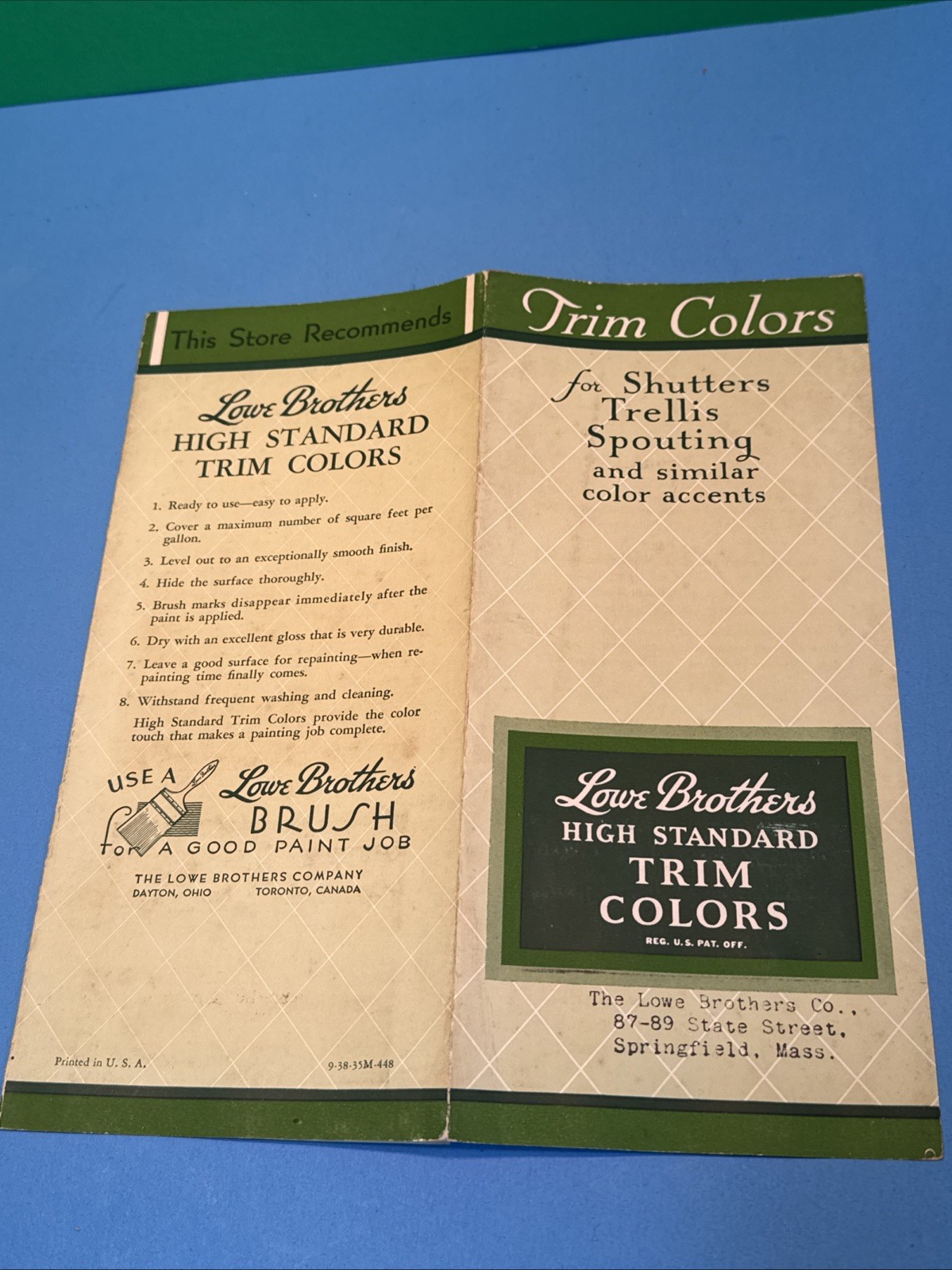 1938 Lowe Brothers Metal Bridge, Smokestack shutters Paint Sample chip brochures